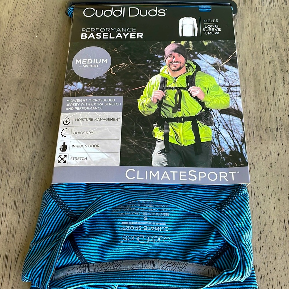 Men’s Cuddl Duds Climatesport Performance Baselayer Long Crew - Blue Striped